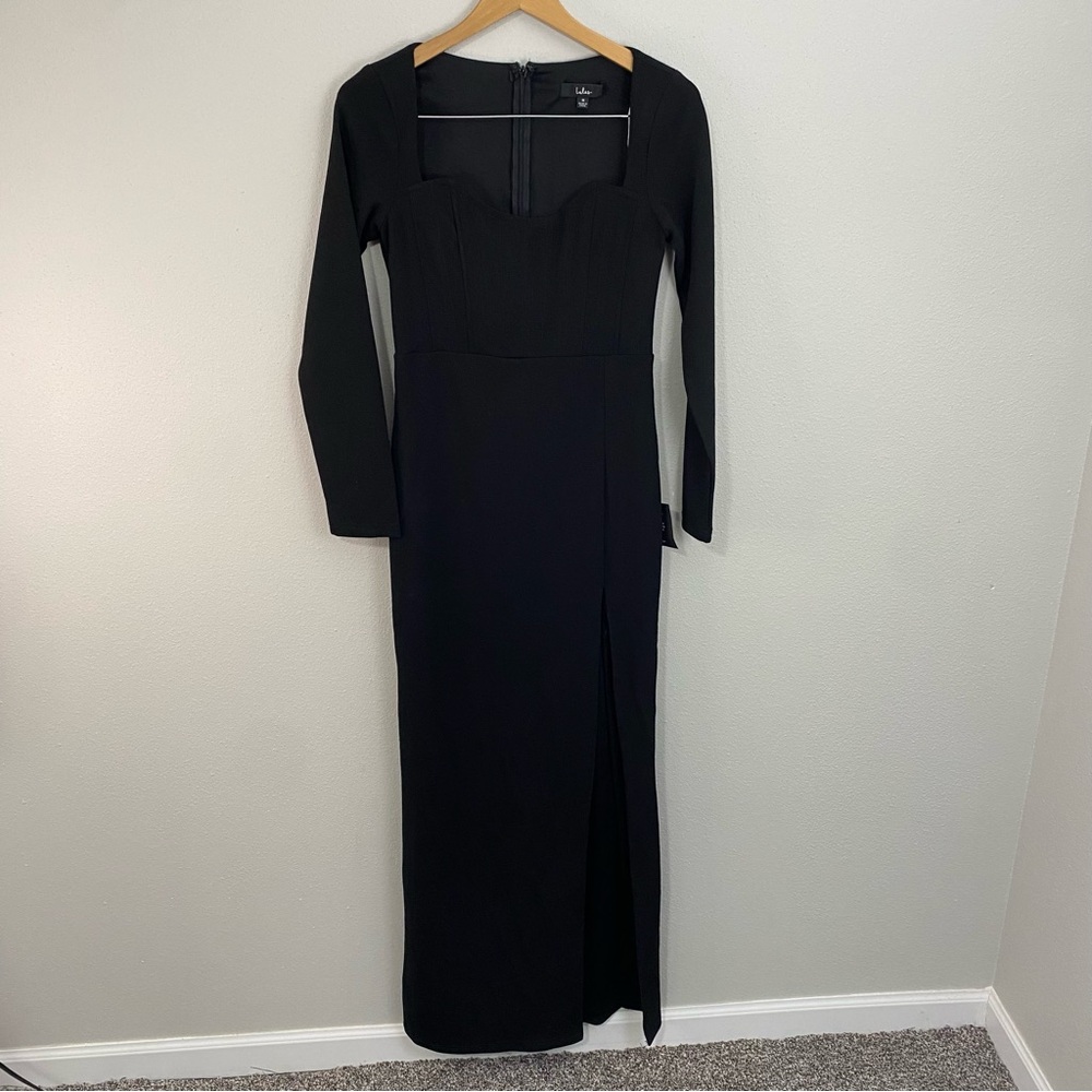 Lulus NWT Black Maxi Dress with Slit Long Sleeve Formal Dress Medium